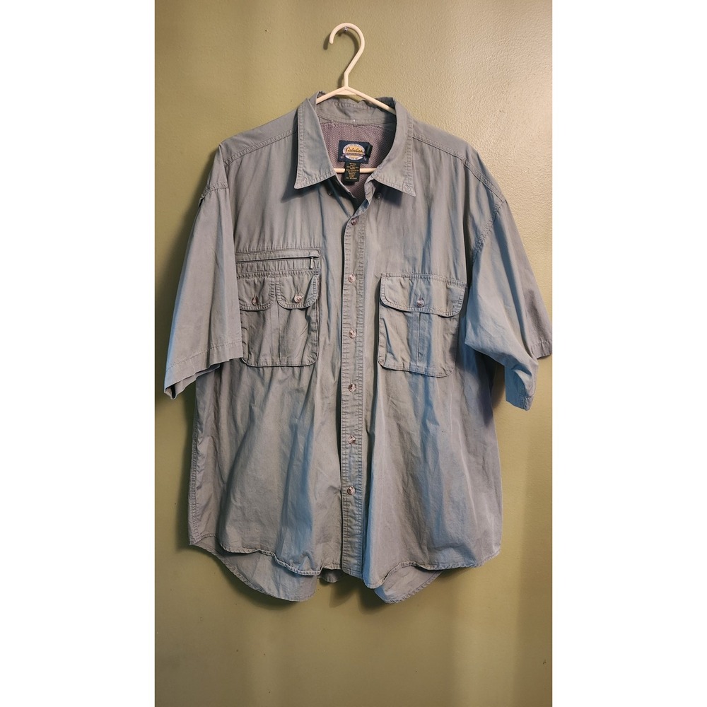 Cabela's Men's Green Short Sleeve Button Up Fishing Shirt Size XL Cotton
